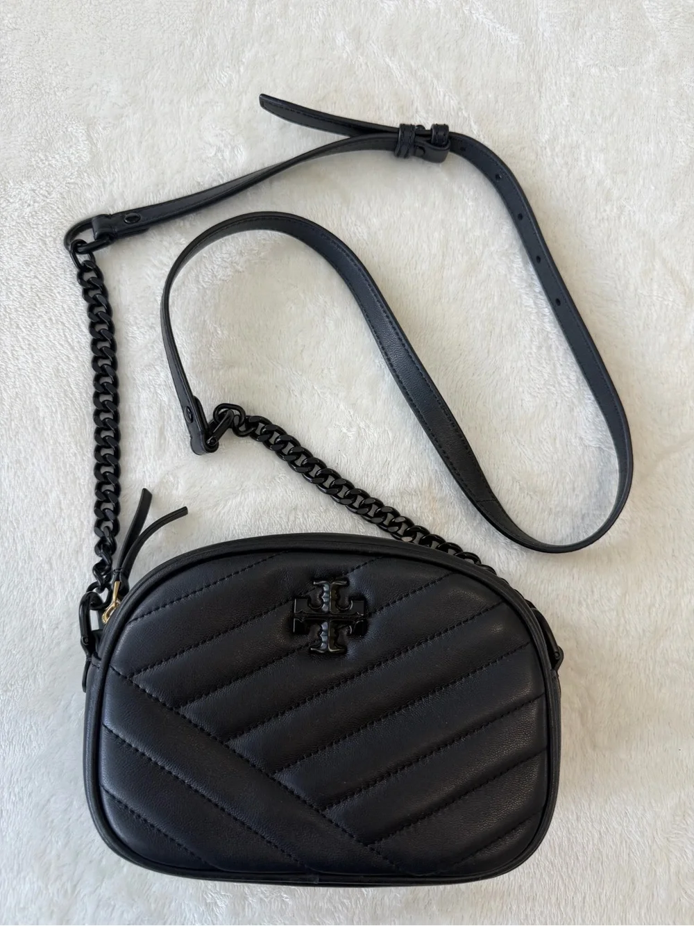 Tory Burch Kira Chevron Powder-Coated Small Camera Bag